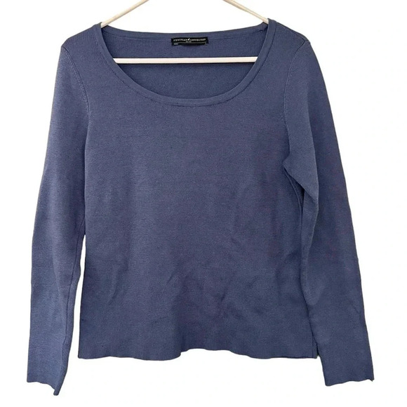 Peruvian Connection Size Medium Blue Long Sleeve Sweater Top Scoop Neck Knit - Picture 2 of 5